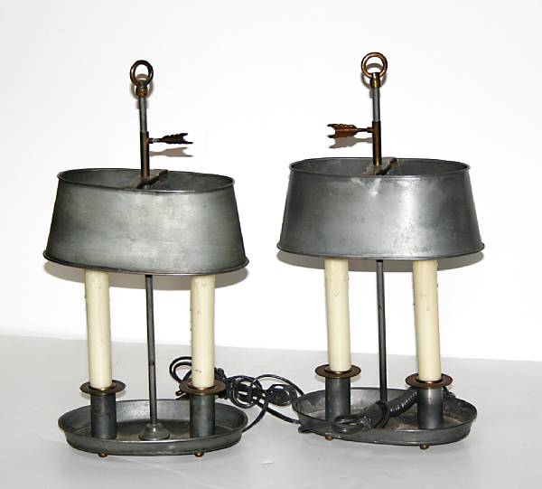 Appraisal: A pair of Empire style pewter and bronze mounted two-light