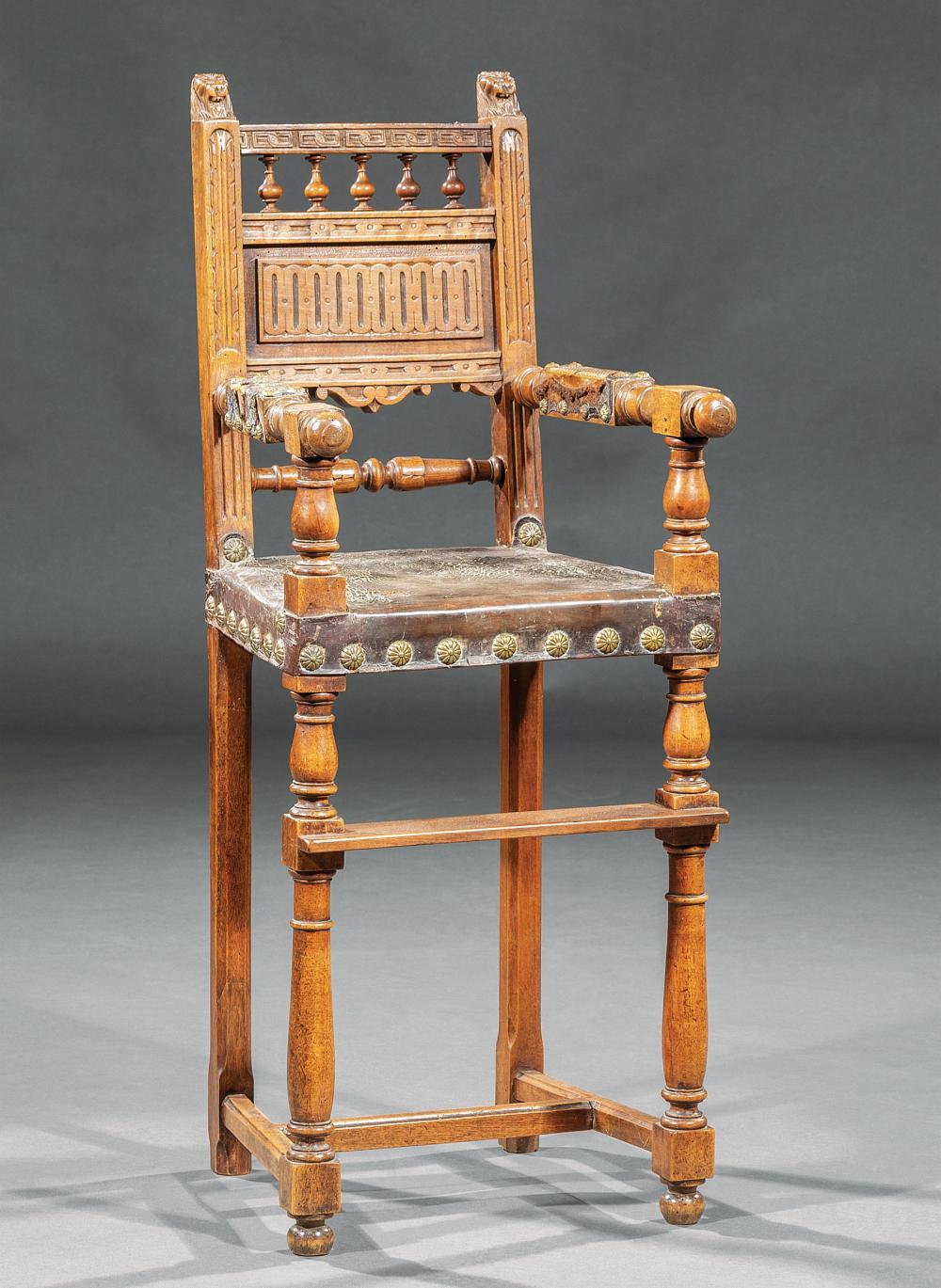 Appraisal: Antique Elizabethan-Style Carved Walnut High Chair th c or earlier