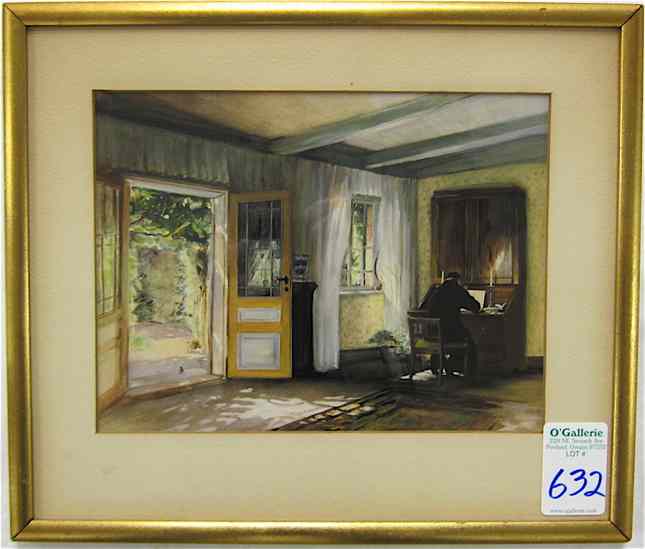 Appraisal: WATERCOLOR ON PAPER a beautifully accomplished interior depicting a priest