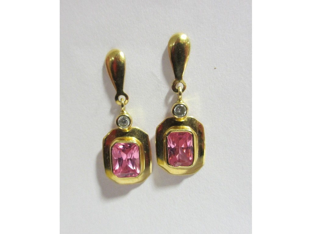 Appraisal: Pair of yellow metal gem set drop earrings