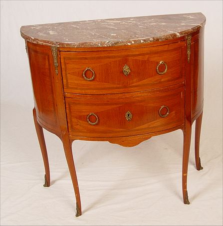 Appraisal: FRENCH PARQUETRY INLAY DEMI COMMODE Half round demi-lune chest finely