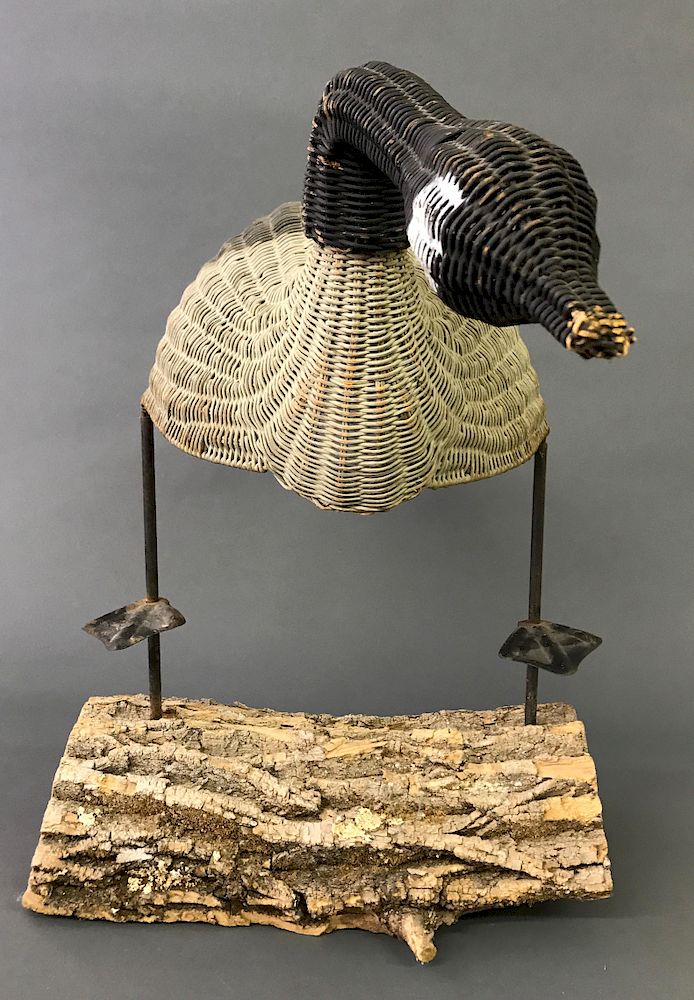 Appraisal: Rare Wicker Goose Decoy Rare wicker goose decoy made by