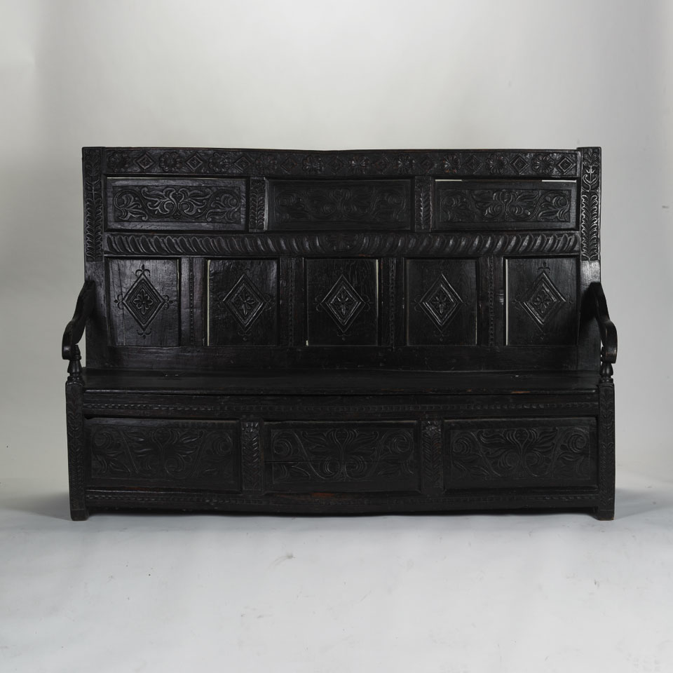 Appraisal: Carved Oak Box Based Settle early th century cm