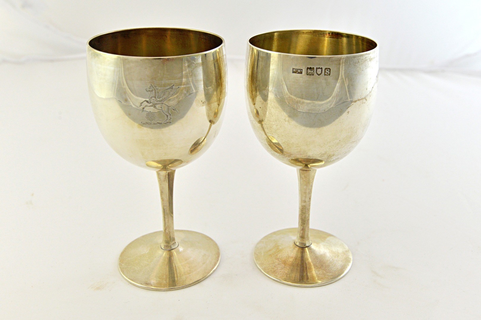 Appraisal: A set of six silver wine goblets each with an