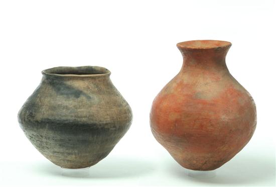 Appraisal: TWO PREHISTORIC POTTERY JARS American Indian probably Mississippian culture Large