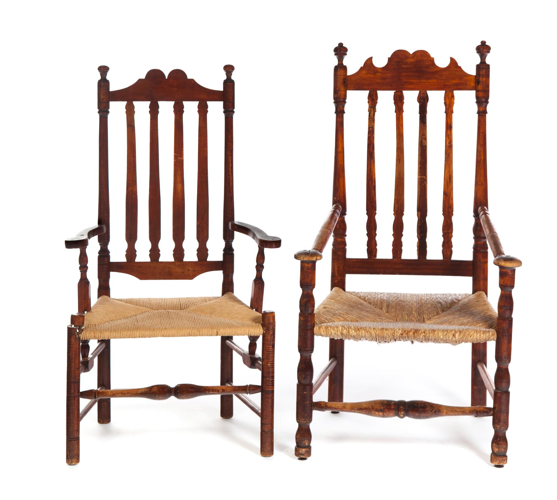 Appraisal: TWO AMERICAN BANISTER BACK ARMCHAIRS Eighteenth century mixed woods Turned