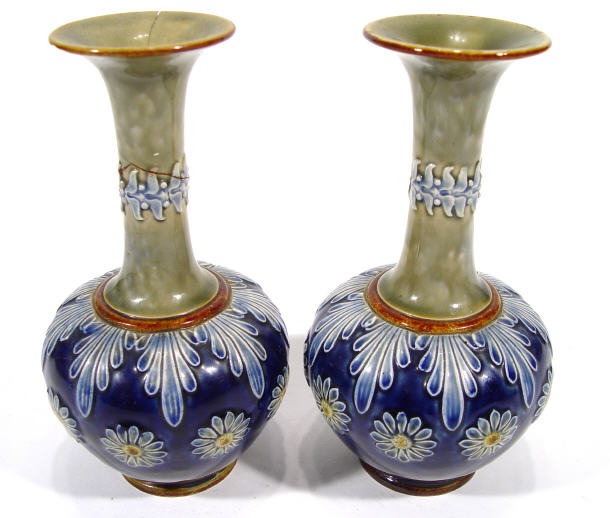 Appraisal: Pair of Doulton Lambeth stoneware vases relief moulded with flowers