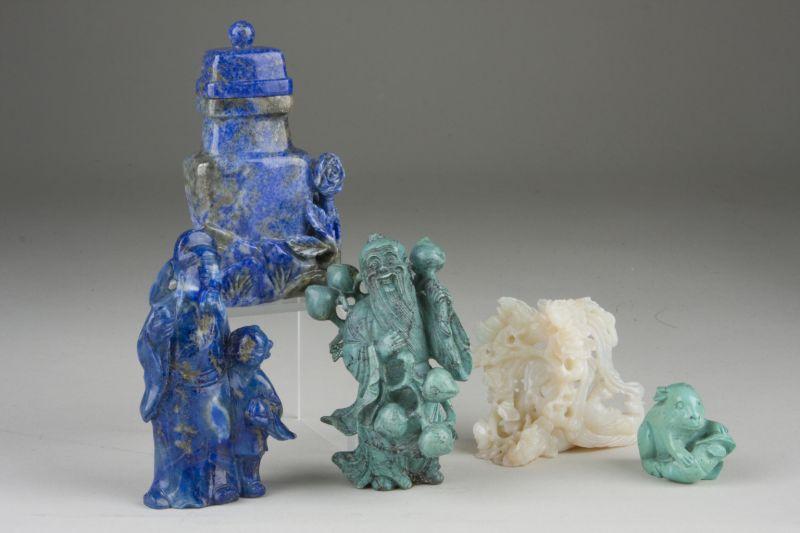 Appraisal: Group of Five Chinese Carvings early th c Turquoise farmer