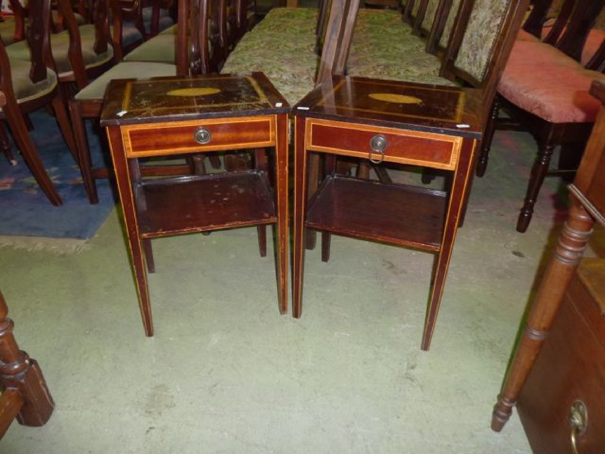 Appraisal: A pair of Edwardian style mahogany bedside tables of square