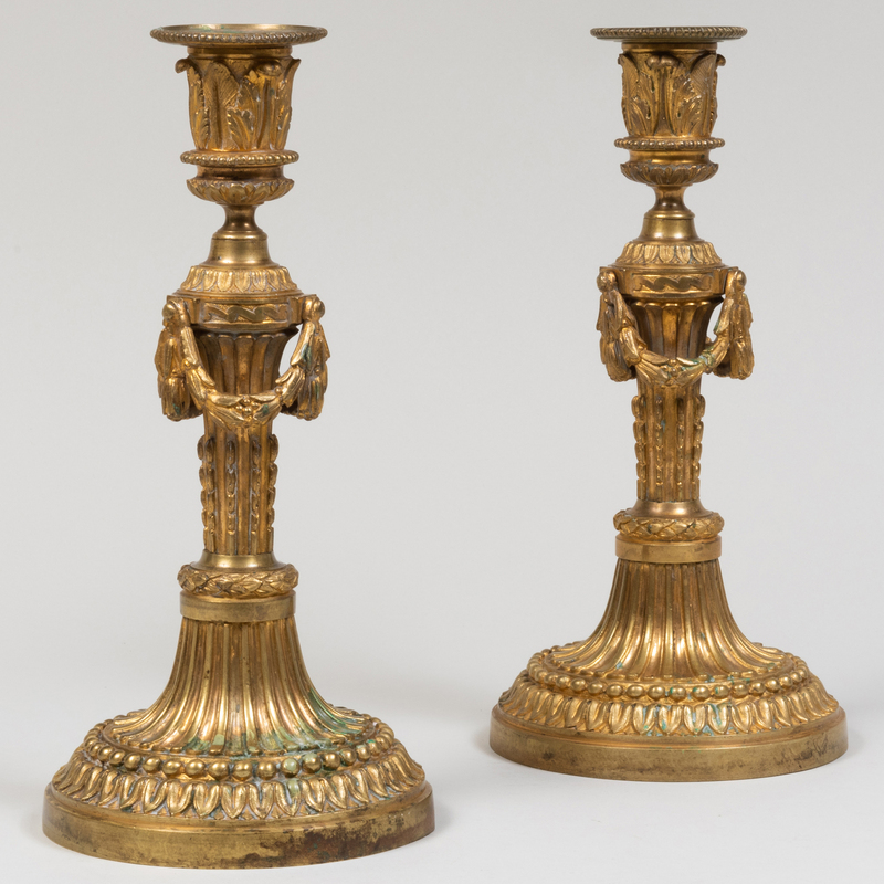 Appraisal: Pair of Louis XV Style Ormolu Candlesticks x in diam