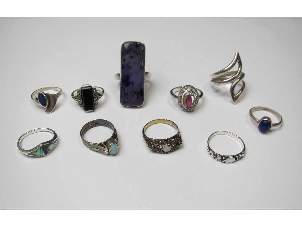 Appraisal: Ten various stone set silver rings