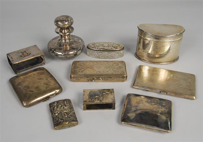 Appraisal: ASSEMBLAGE OF AMERICAN AND CONTINENTAL SILVER including cigarette cases match