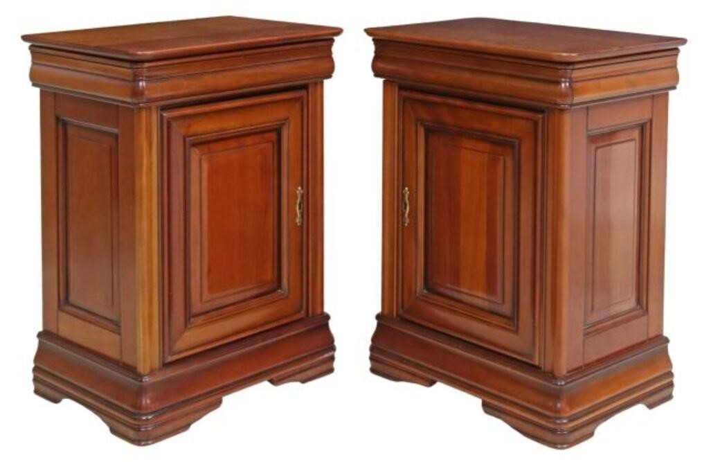 Appraisal: LOUIS PHILIPPE STYLE FRUITWOOD NIGHTSTANDS pair French Louis Philippe style