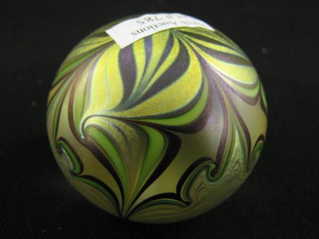 Appraisal: Orient Flume Art Glass Paperweight pulled feather decor signed dated