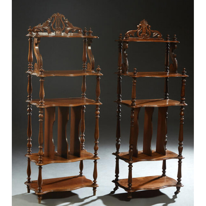 Appraisal: Near Pair of French Carved Walnut Etageres c with a