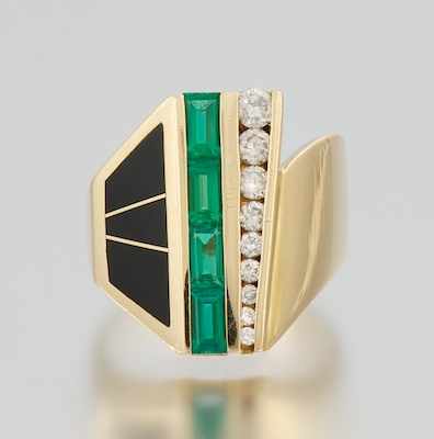 Appraisal: A Ladies' Diamond Emerald and Onyx Ring k yellow gold