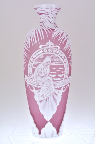 Appraisal: Pilgrim Cameo Glass Vase Pink Breeze Titled Signed and Numbered