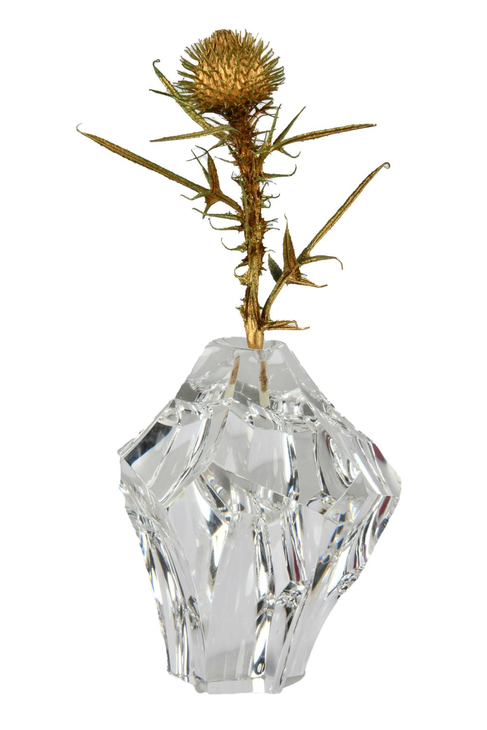 Appraisal: STEUBEN CRYSTAL THISTLE SCULPTUREsigned to underside with karat gold vermeil