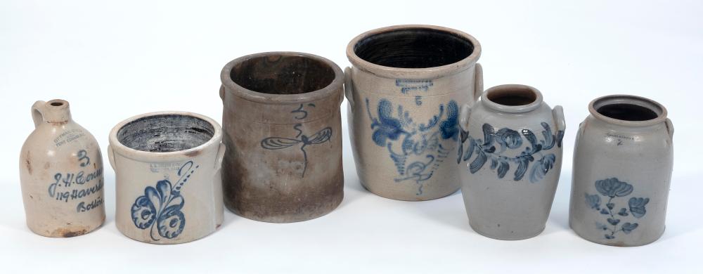 Appraisal: SIX STONEWARE ITEMS TH CENTURY HEIGHTS FROM TO SIX STONEWARE