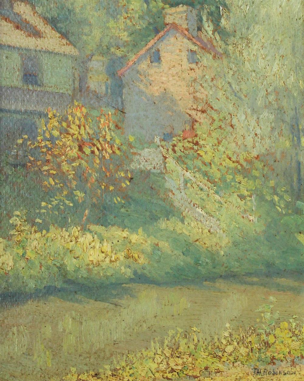 Appraisal: POSSIBLY THEODORE ROBINSON AMERICAN - COTTAGE THROUGH THE TREES Oil