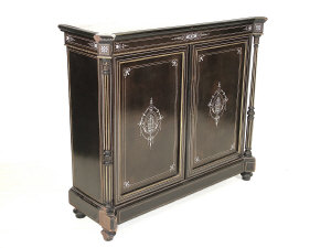 Appraisal: A Victorian ebonised and ivory inlaid side cabinet with gilt