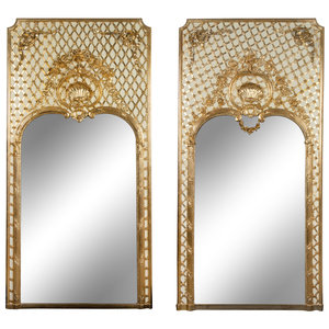 Appraisal: A Pair of French Painted and Parcel Gilt Trumeau Mirrors