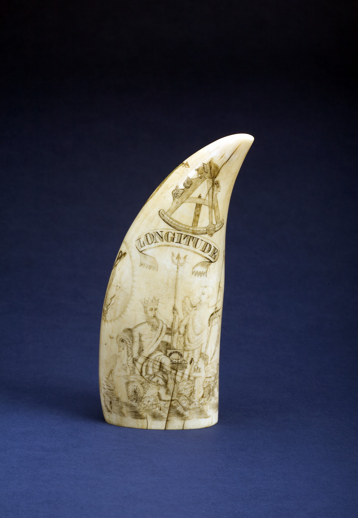 Appraisal: RARE AND IMPORTANT NEPTUNE SCRIMSHAW WHALE'S TOOTH ATTRIBUTED TO CALEB