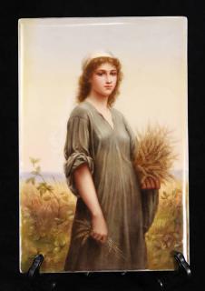 Appraisal: German porcelain plaque the scenic plaque depicting Ruth gathering wheat