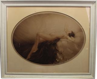 Appraisal: Louis Icart - Colored etching of a reclining nude female