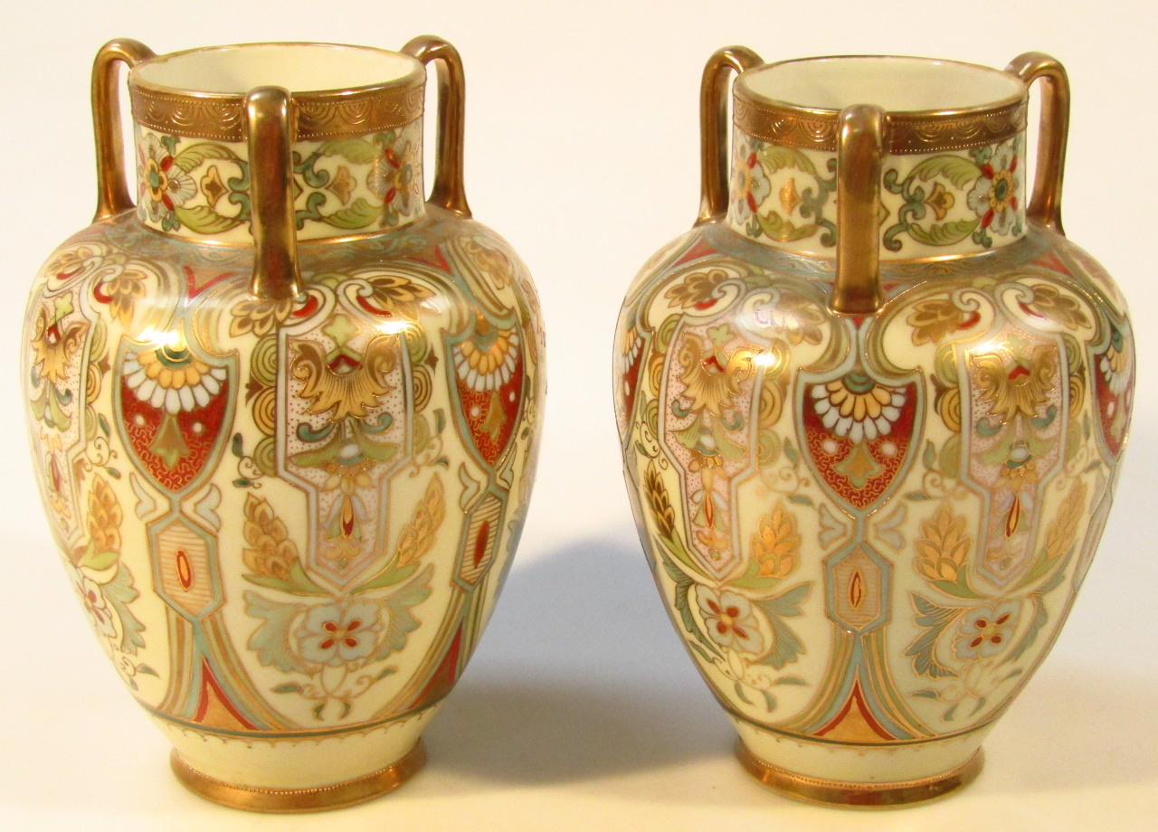 Appraisal: A pair of thC Noritake Japanese vases each with triple