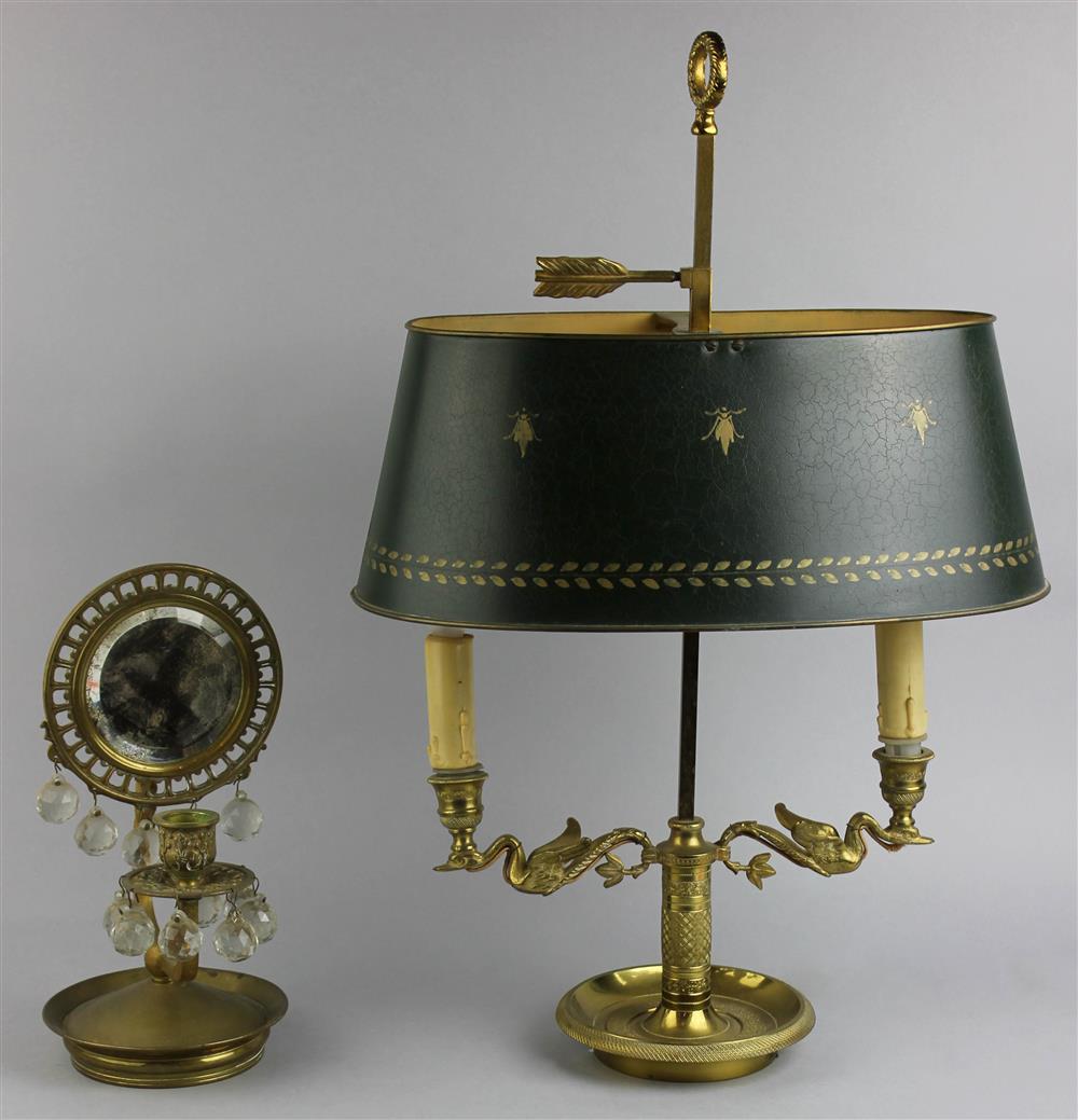 Appraisal: EMPIRE STYLE BOUILLOTTE LAMP AND A CHAMBERSTICK WITH REFLECTOR the