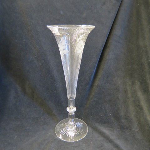 Appraisal: Cut Engraved Glass Vase attributed to Hawkes trumpet form excellent