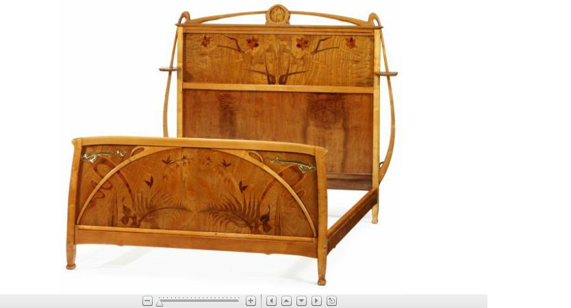 Appraisal: Leon Benouville burr elm and fruitwood marquetry bedstead The rectangular