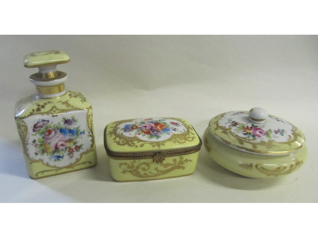 Appraisal: French porcelain scent bottle painted with flowers a matching box