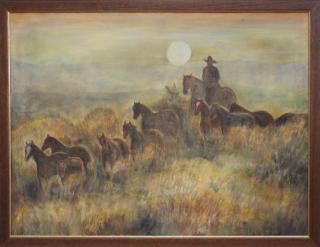 Appraisal: Martha Mellinger California th C large painting of cowboy and