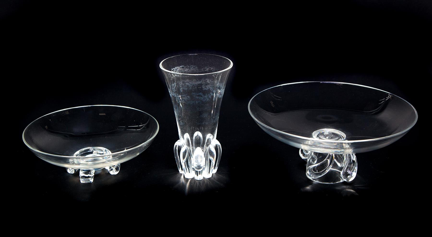 Appraisal: THREE PIECES OF SIGNED STEUBEN CLEAR ART GLASS American mid