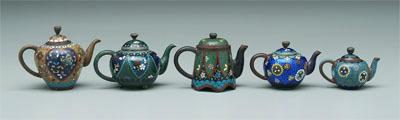 Appraisal: Miniature cloisonn eacute teapots Japanese with copper or brass bodies