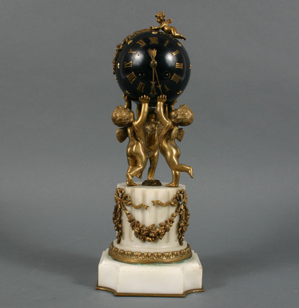 Appraisal: Bernoux French orb ball clock with cherubs mounted on marble