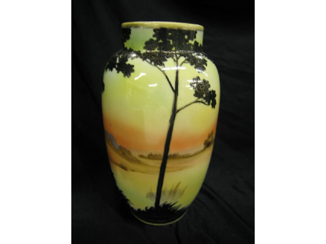 Appraisal: Nippon Handpainted Porcelain Vase sunset landscape