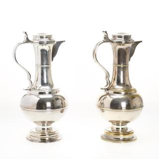 Appraisal: Pair monumental Sheffield silver plated ewers Pair monumental Sheffield silver