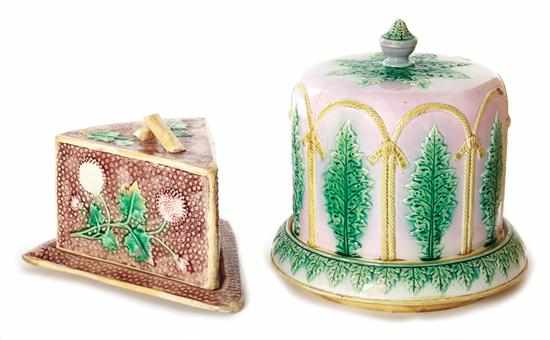 Appraisal: English Majolica cheese bell and keeper bell with fern leaf