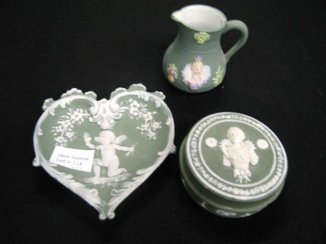 Appraisal: German Jasperware Items heart plaque with cherub box creamer with