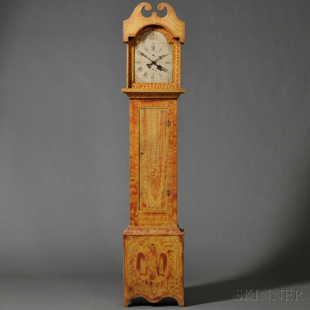 Appraisal: Paint-decorated Pine Tall Clock Riley Whiting Winchester Connecticut early th