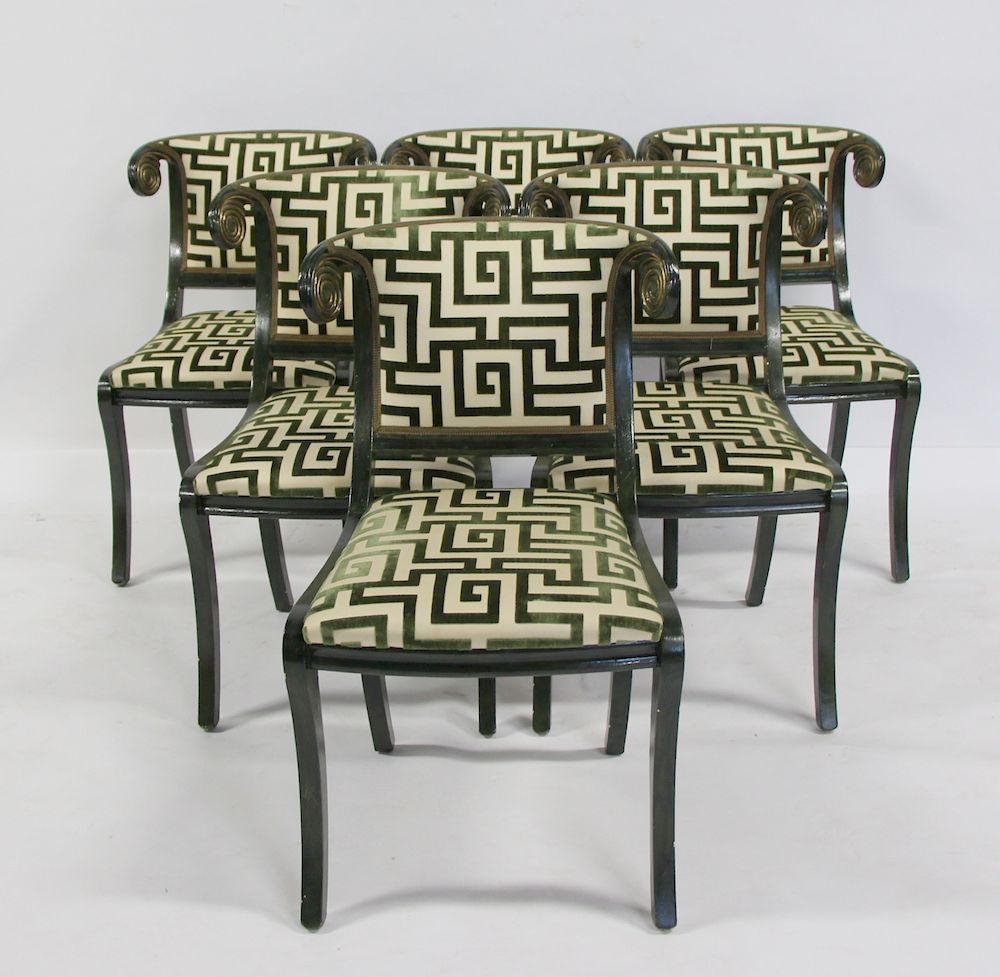 Appraisal: MIDCENTURY Set Of Klismos Style Chairs Scroll work on each