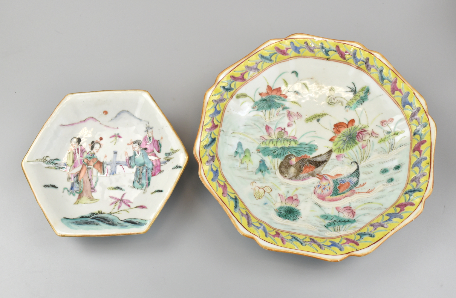 Appraisal: Two Chinese th C famille rose stem plates one in