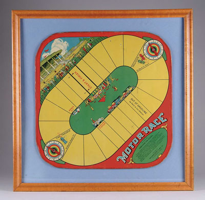 Appraisal: FRAMED MOTOR RACE GAME BOARD All lithographed tin by WOLVERINE