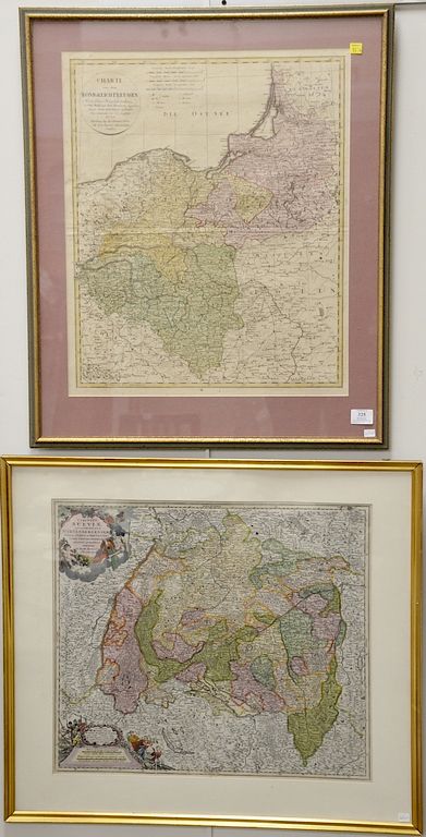 Appraisal: Two framed th century hand colored engraved maps including Schwaben