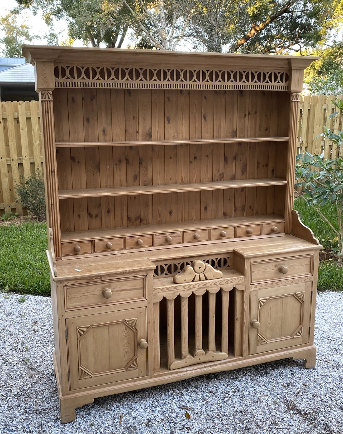 Appraisal: PINE STEP BACK CUPBOARD A lovely antique pine Step Back