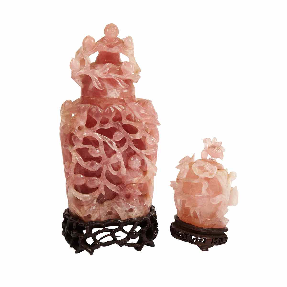 Appraisal: Large Rose Quartz Vase and Cover Mid- th Century The