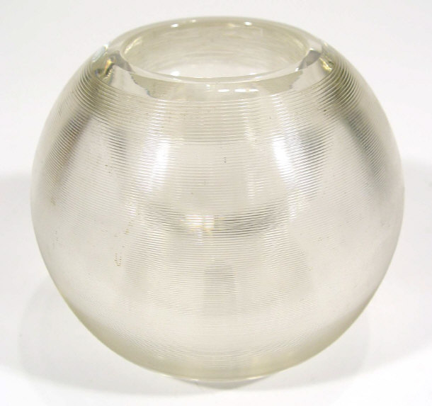 Appraisal: Large globular clear glass match striker with banded decoration cm